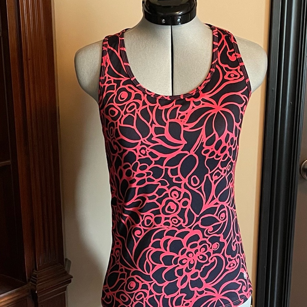 EUC Talbots Black and Pink Sleeveless Fitted Graphic Tank Top